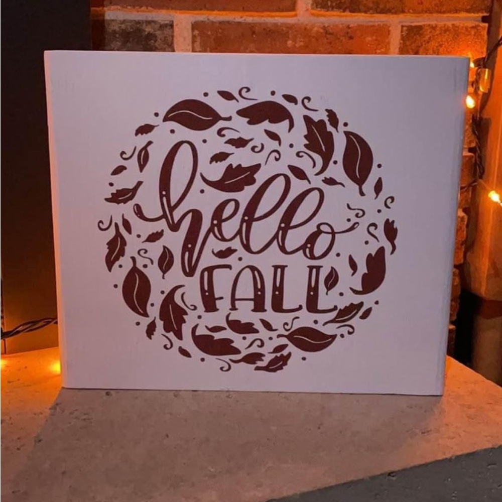 Handmade Halloween Fall Wood Decor Sign Hello Fall